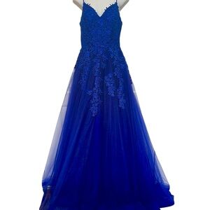 Stacees Prom Dress Ball Gown Princess Royal Blue Size 6 Tulle Appliqué NWT